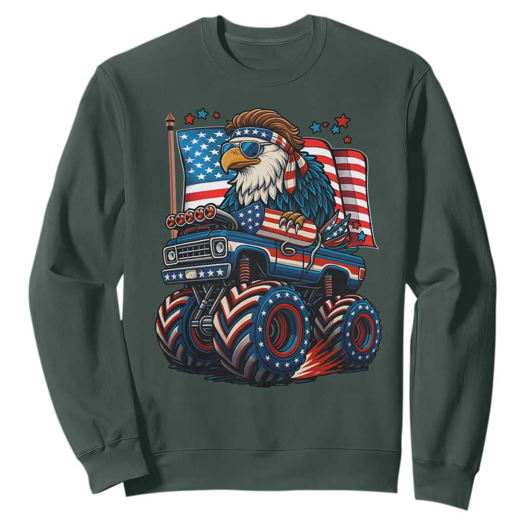 Patriotic Eagle Driving Monster Truck Sweatshirt 4th of July USA Flag Freedom TS02 Dark Forest Green Print Your Wear