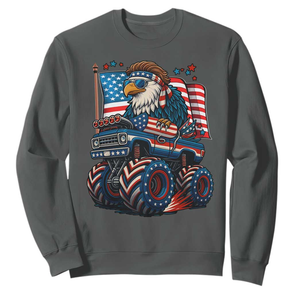 Patriotic Eagle Driving Monster Truck Sweatshirt 4th of July USA Flag Freedom TS02 Dark Heather Print Your Wear