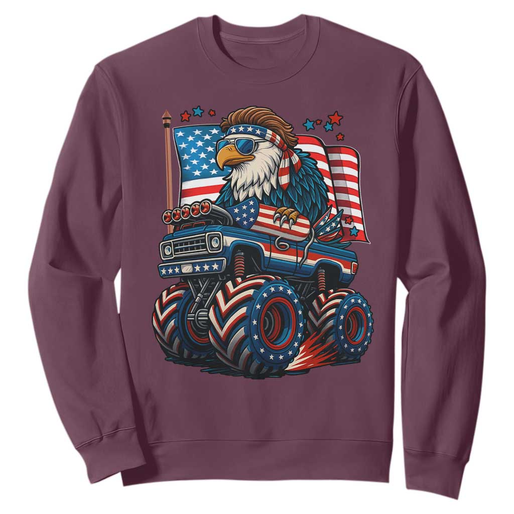 Patriotic Eagle Driving Monster Truck Sweatshirt 4th of July USA Flag Freedom TS02 Maroon Print Your Wear