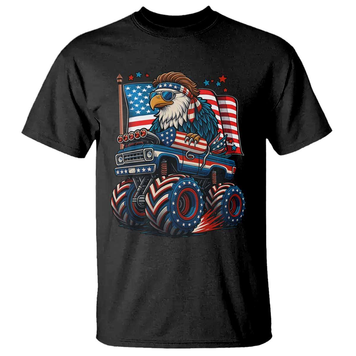 Patriotic Eagle Driving Monster Truck T Shirt 4th of July USA Flag Freedom TS02 Black Print Your Wear