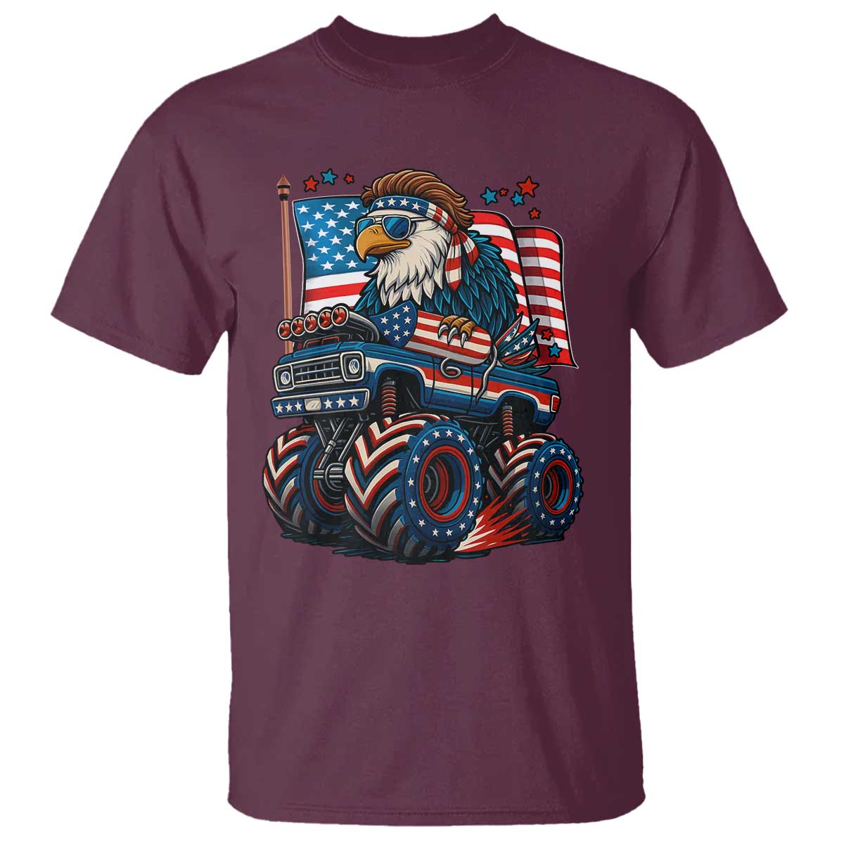 Patriotic Eagle Driving Monster Truck T Shirt 4th of July USA Flag Freedom TS02 Maroon Print Your Wear