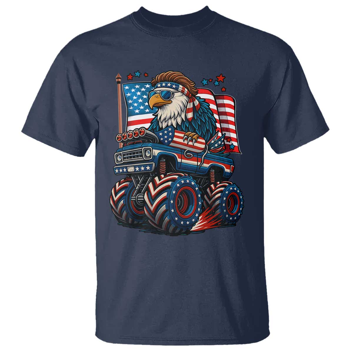 Patriotic Eagle Driving Monster Truck T Shirt 4th of July USA Flag Freedom TS02 Navy Print Your Wear
