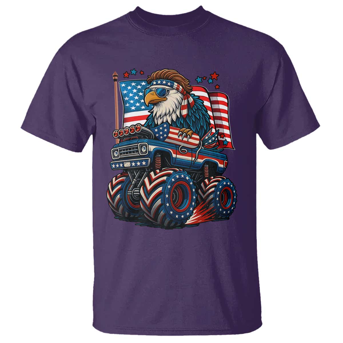 Patriotic Eagle Driving Monster Truck T Shirt 4th of July USA Flag Freedom TS02 Purple Print Your Wear
