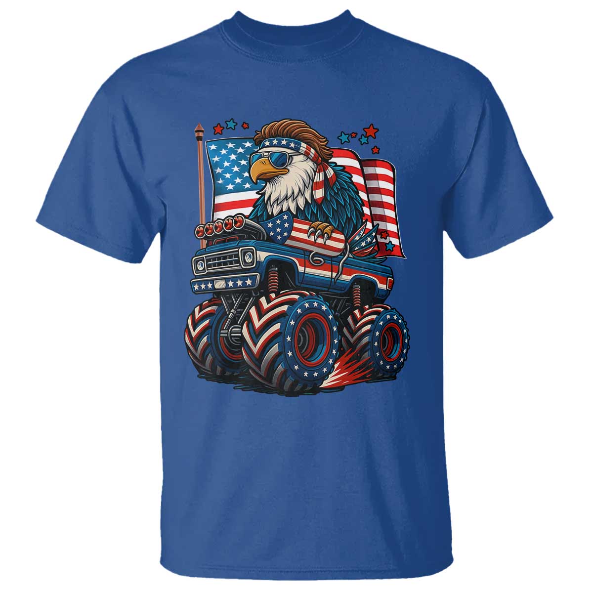 Patriotic Eagle Driving Monster Truck T Shirt 4th of July USA Flag Freedom TS02 Royal Blue Print Your Wear