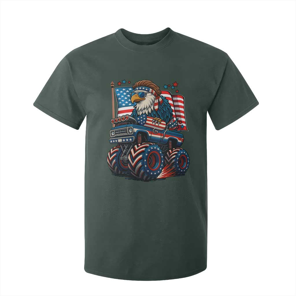 Patriotic Eagle Driving Monster Truck T Shirt For Kid 4th of July USA Flag Freedom TS02 Dark Forest Green Print Your Wear