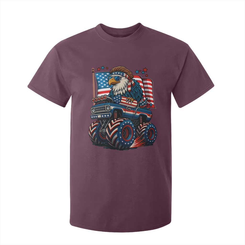 Patriotic Eagle Driving Monster Truck T Shirt For Kid 4th of July USA Flag Freedom TS02 Maroon Print Your Wear