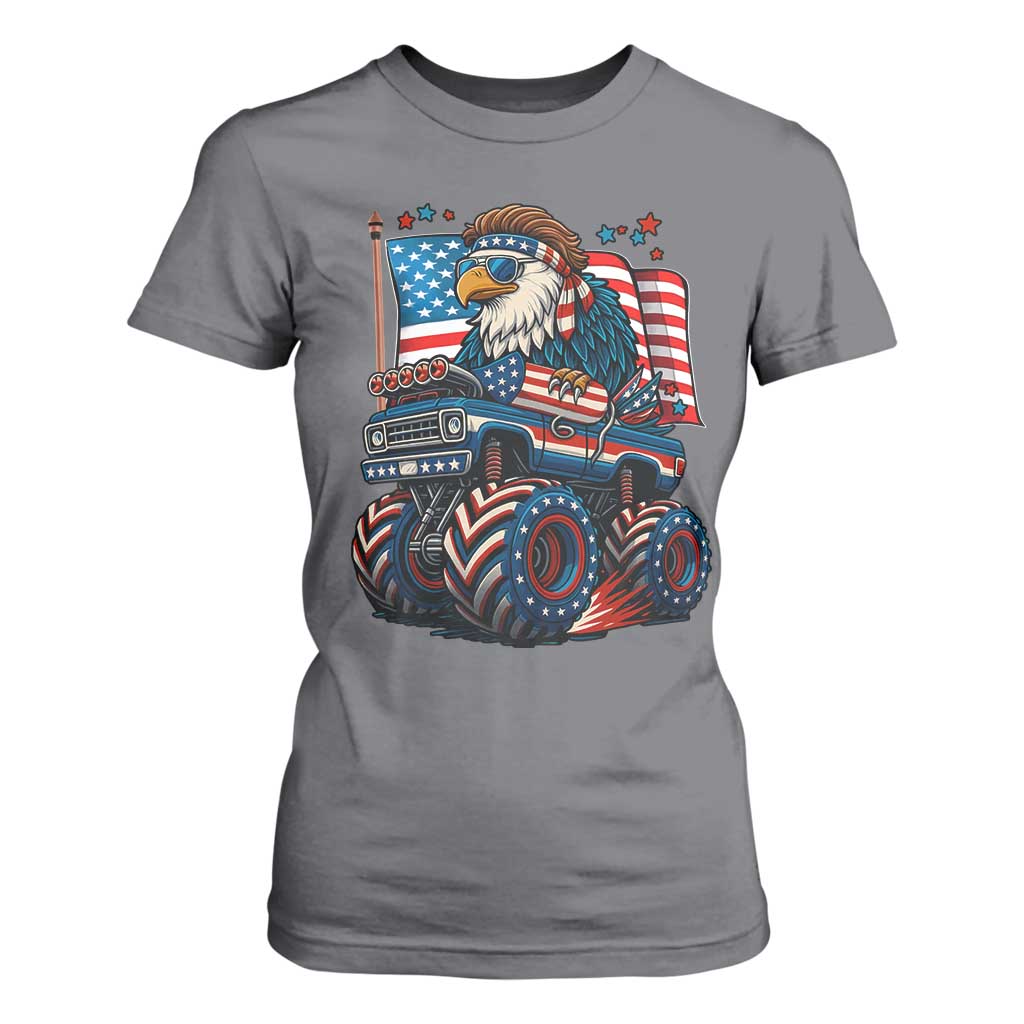 Patriotic Eagle Driving Monster Truck T Shirt For Women 4th of July USA Flag Freedom TS02 Charcoal Print Your Wear