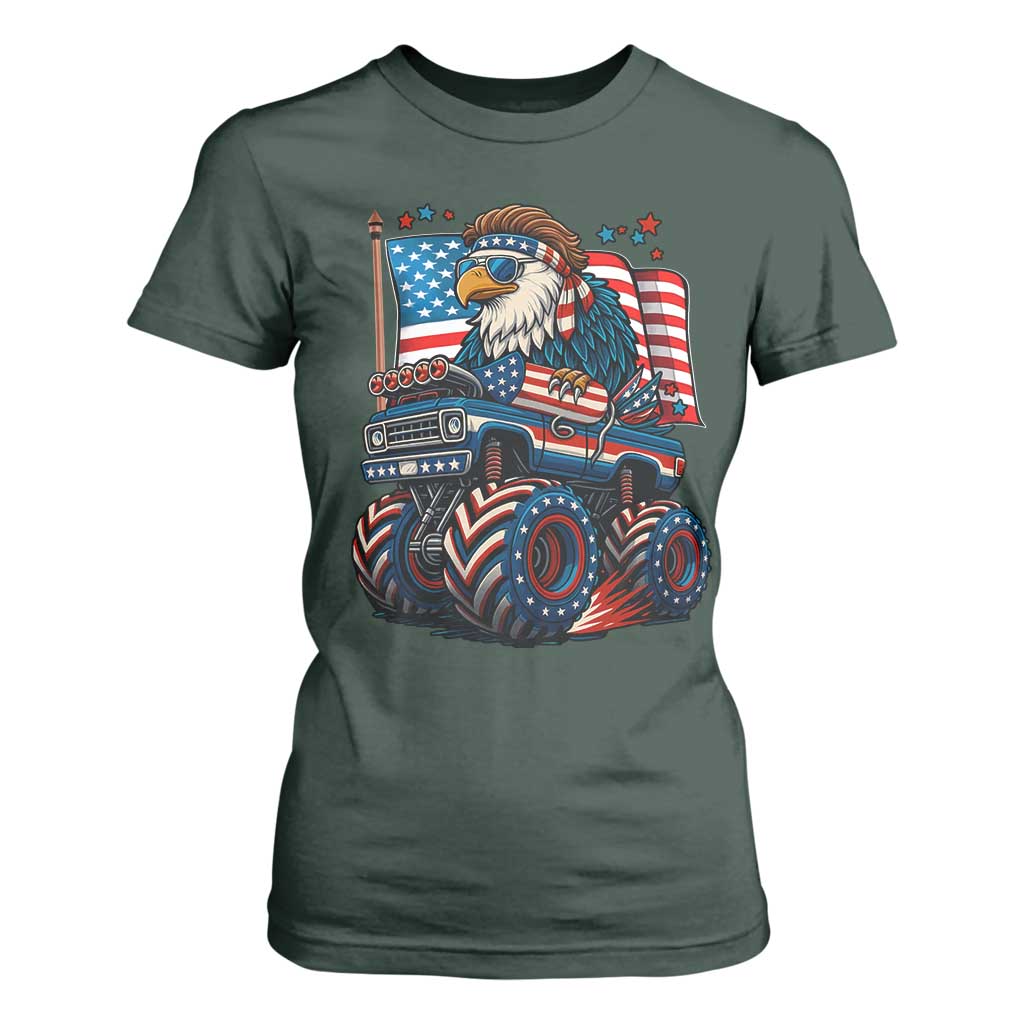 Patriotic Eagle Driving Monster Truck T Shirt For Women 4th of July USA Flag Freedom TS02 Dark Forest Green Print Your Wear