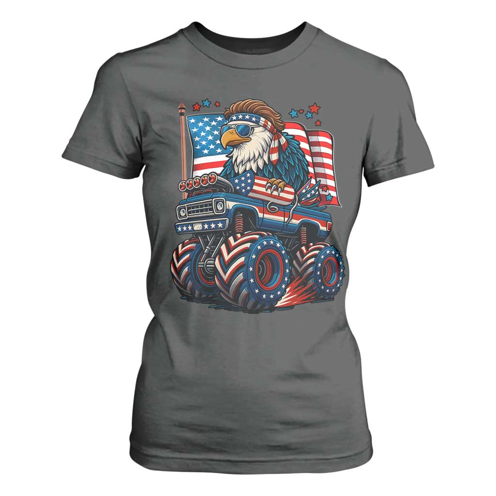 Patriotic Eagle Driving Monster Truck T Shirt For Women 4th of July USA Flag Freedom TS02 Dark Heather Print Your Wear
