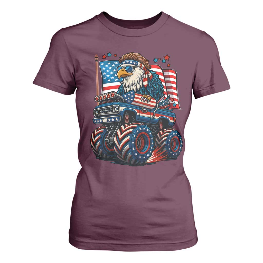 Patriotic Eagle Driving Monster Truck T Shirt For Women 4th of July USA Flag Freedom TS02 Maroon Print Your Wear
