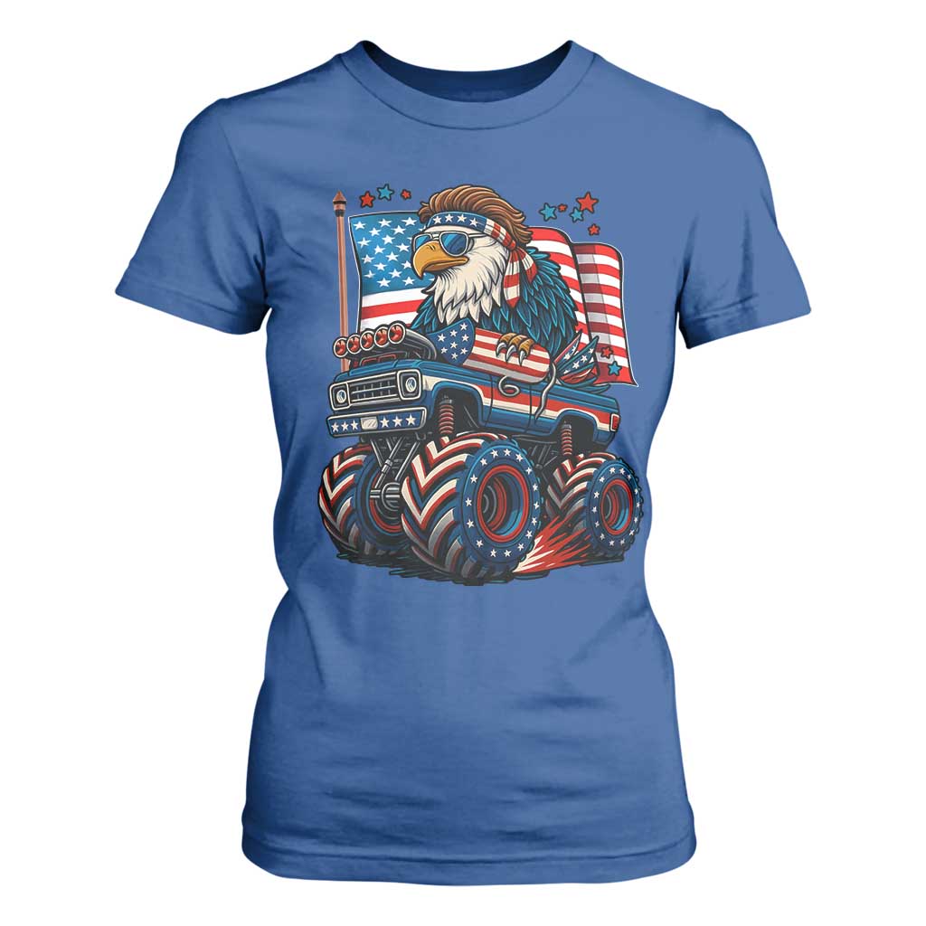 Patriotic Eagle Driving Monster Truck T Shirt For Women 4th of July USA Flag Freedom TS02 Royal Blue Print Your Wear