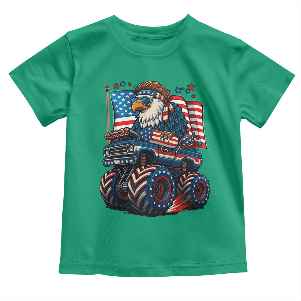 Patriotic Eagle Driving Monster Truck Toddler T Shirt 4th of July USA Flag Freedom TS02 Irish Green Print Your Wear