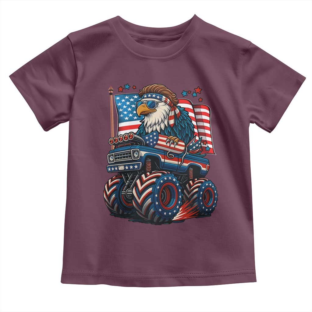 Patriotic Eagle Driving Monster Truck Toddler T Shirt 4th of July USA Flag Freedom TS02 Maroon Print Your Wear