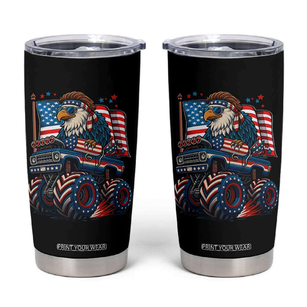 Patriotic Eagle Driving Monster Truck Tumbler Cup 4th of July USA Flag Freedom TS02 Black Print Your Wear