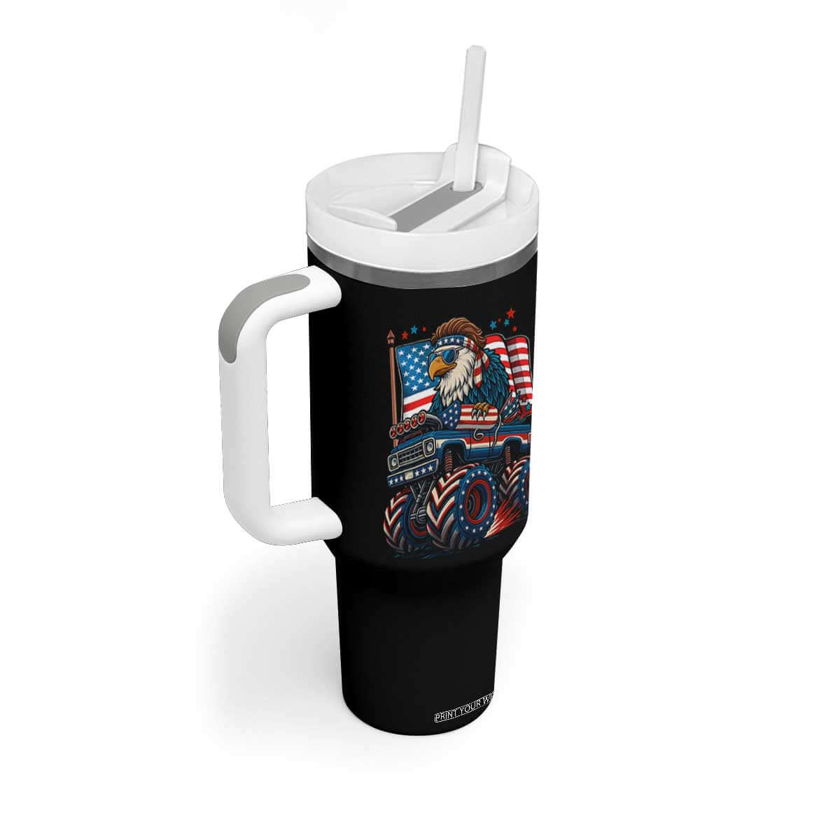 Patriotic Eagle Driving Monster Truck Tumbler With Handle 4th of July USA Flag Freedom TS02 Print Your Wear