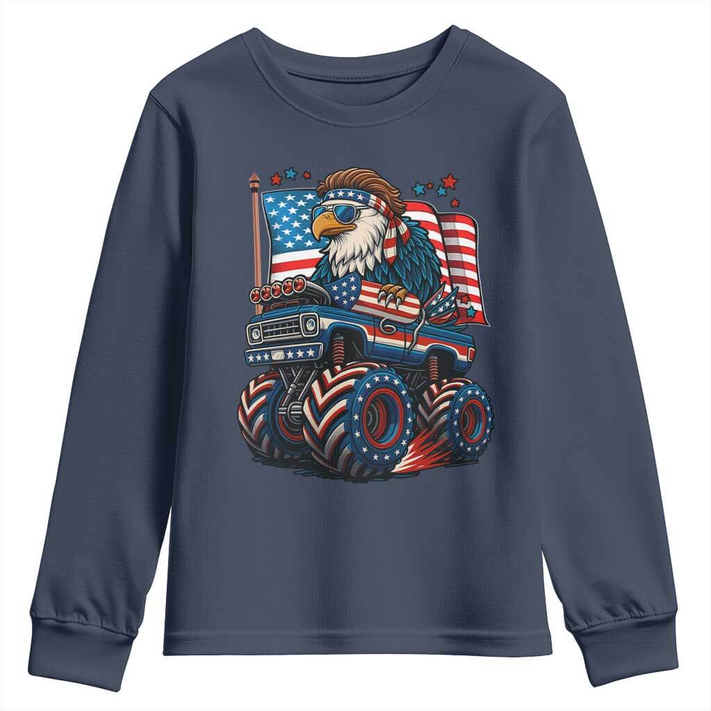 Patriotic Eagle Driving Monster Truck Youth Sweatshirt 4th of July USA Flag Freedom TS02 Navy Print Your Wear