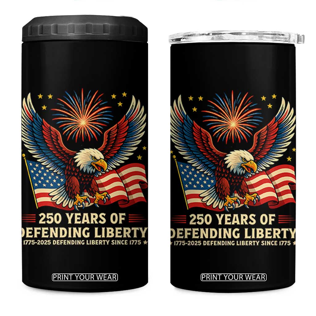 Patriotic Eagle US Army 250th Anniversary 4 in 1 Can Cooler Tumbler 250 Years of Defending Liberty 1775 2025 TS02 One Size: 16 oz Black Print Your Wear