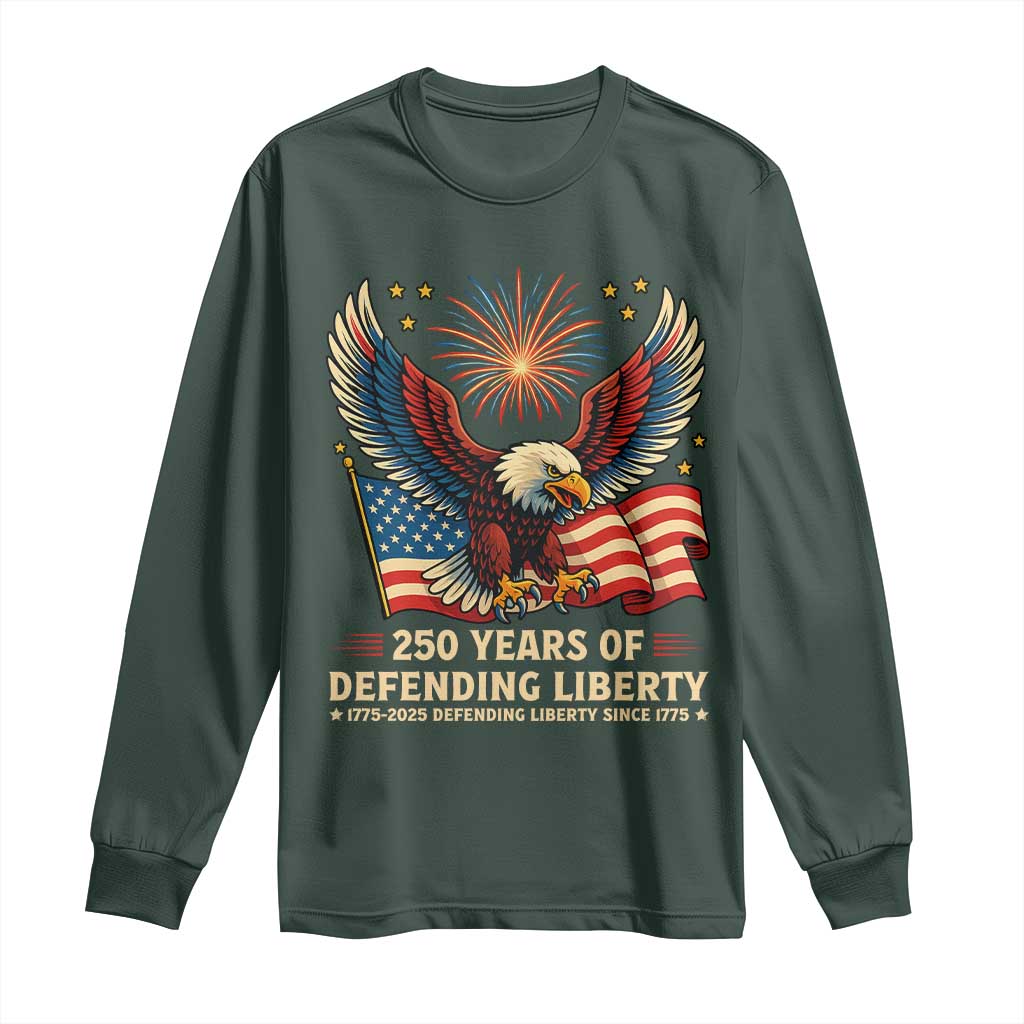 Patriotic Eagle US Army 250th Anniversary Long Sleeve Shirt 250 Years of Defending Liberty 1775 2025 TS02 Dark Forest Green Print Your Wear