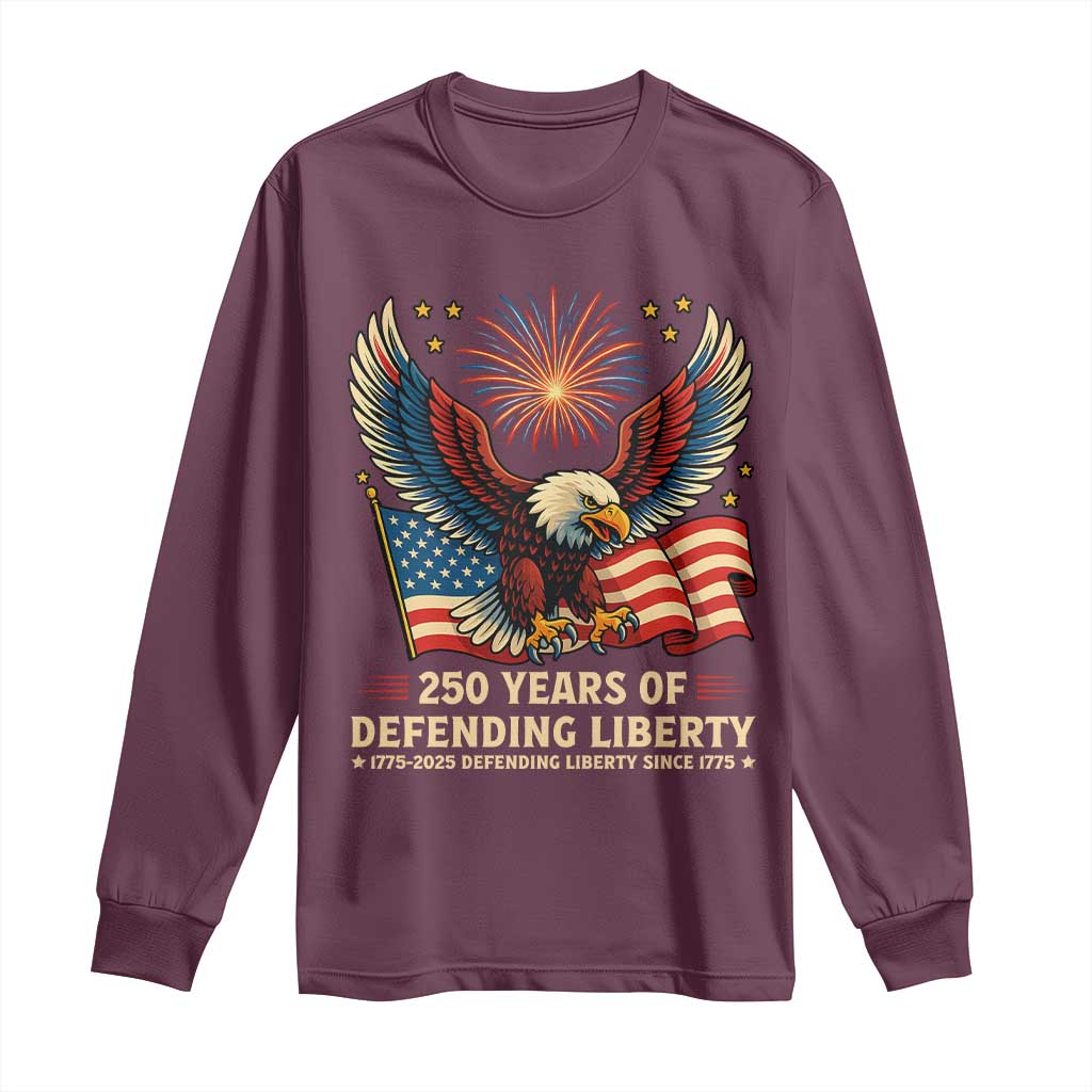 Patriotic Eagle US Army 250th Anniversary Long Sleeve Shirt 250 Years of Defending Liberty 1775 2025 TS02 Maroon Print Your Wear