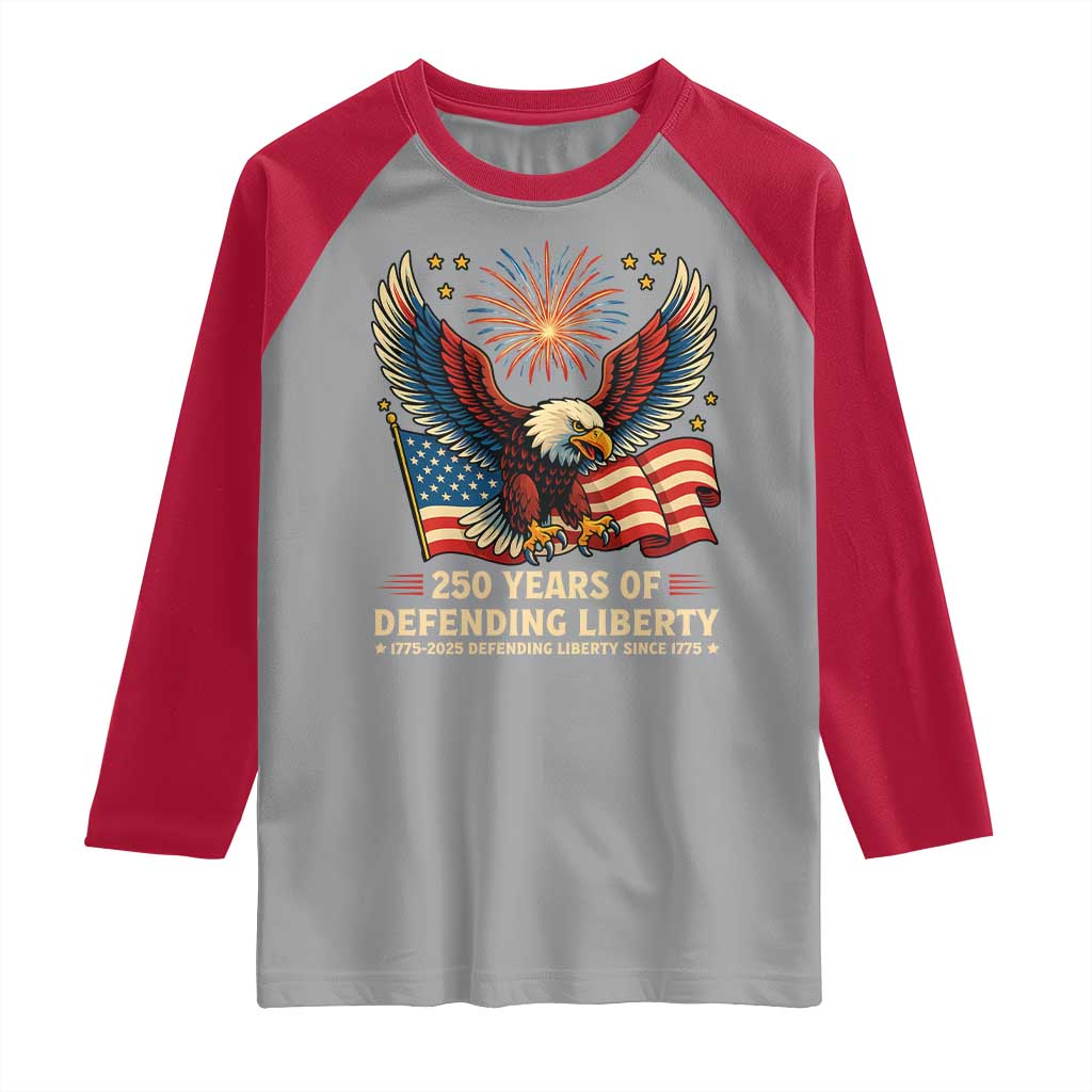 Patriotic Eagle US Army 250th Anniversary Raglan Shirt 250 Years of Defending Liberty 1775 2025 TS02 Sport Gray Red Print Your Wear