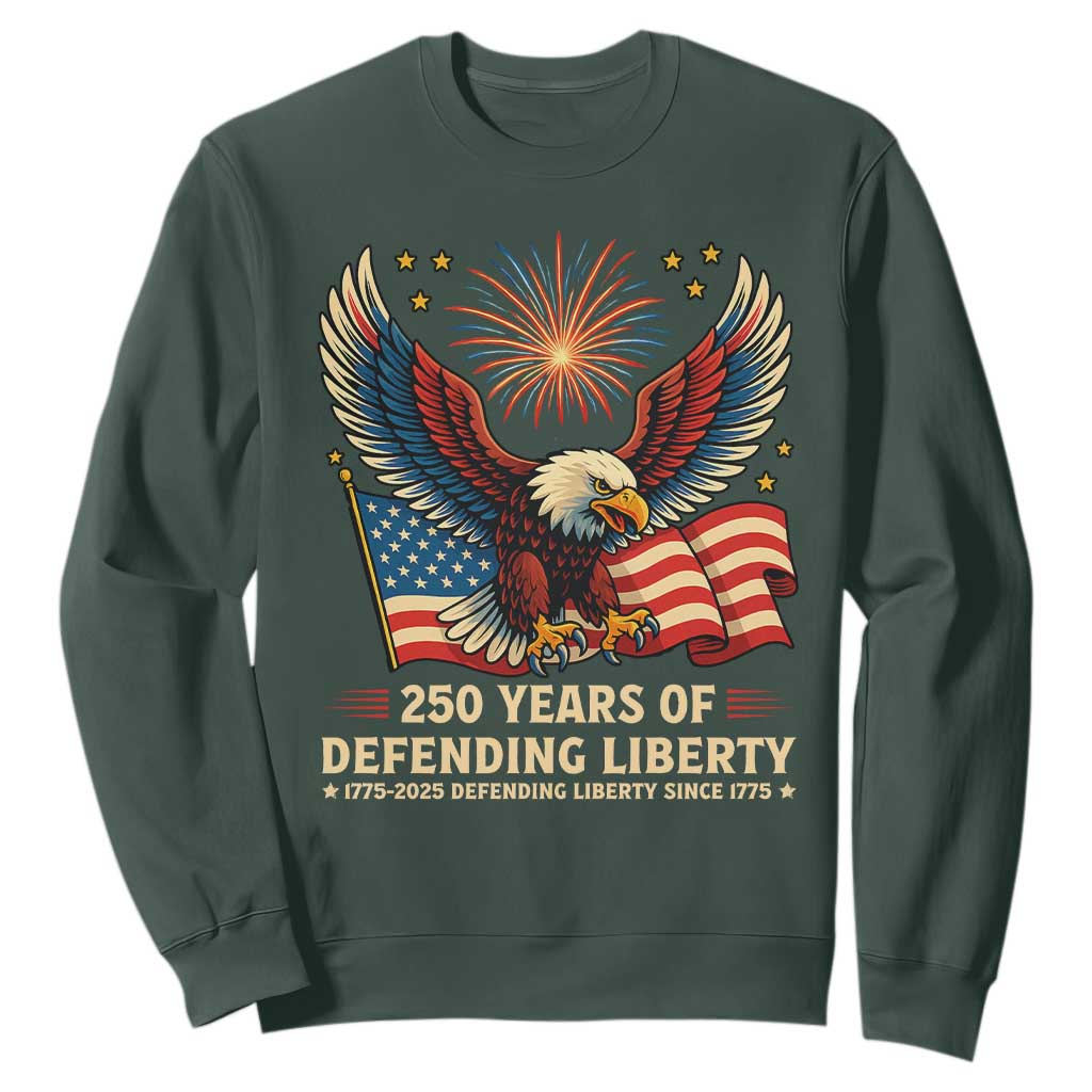 Patriotic Eagle US Army 250th Anniversary Sweatshirt 250 Years of Defending Liberty 1775 2025 TS02 Dark Forest Green Print Your Wear
