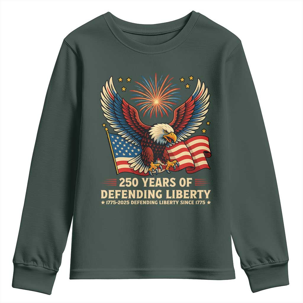 Patriotic Eagle US Army 250th Anniversary Youth Sweatshirt 250 Years of Defending Liberty 1775 2025 TS02 Dark Forest Green Print Your Wear