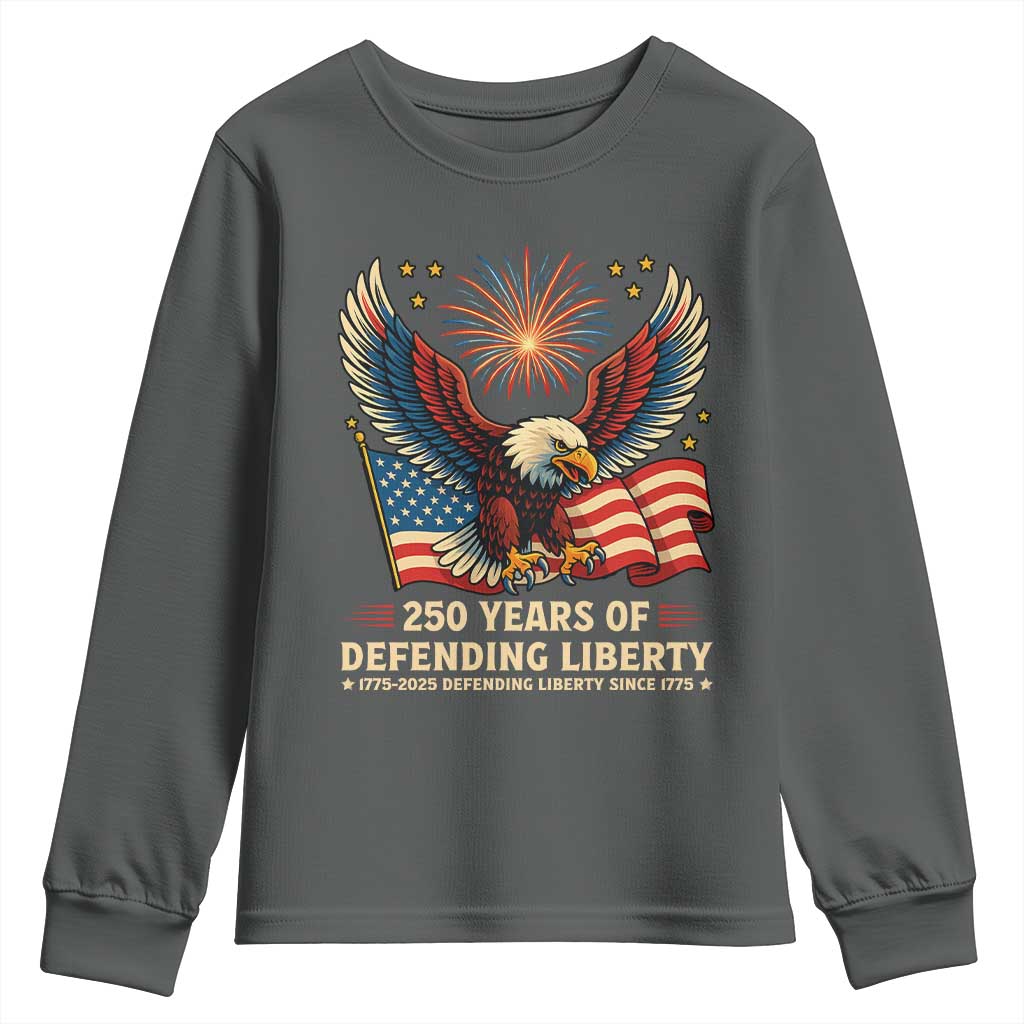 Patriotic Eagle US Army 250th Anniversary Youth Sweatshirt 250 Years of Defending Liberty 1775 2025 TS02 Dark Heather Print Your Wear