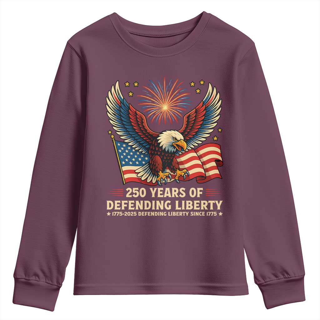 Patriotic Eagle US Army 250th Anniversary Youth Sweatshirt 250 Years of Defending Liberty 1775 2025 TS02 Maroon Print Your Wear