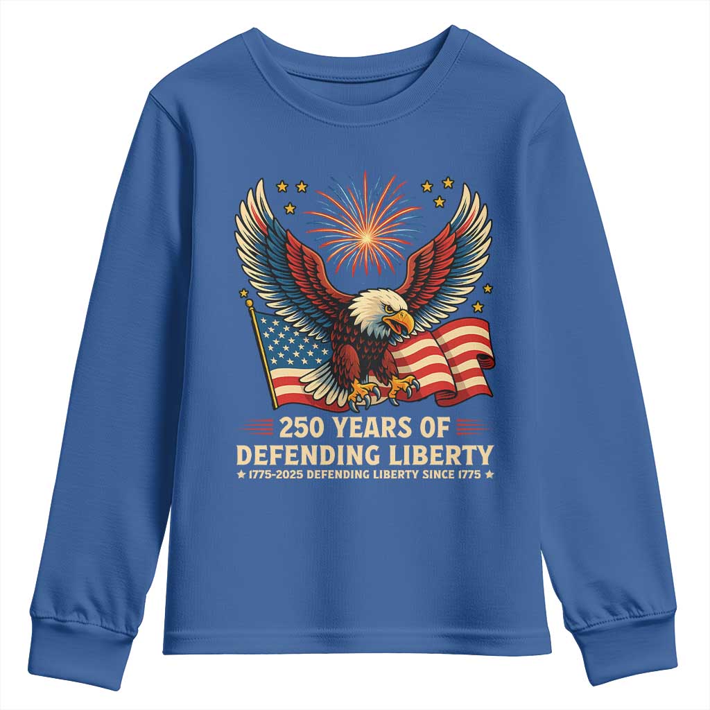 Patriotic Eagle US Army 250th Anniversary Youth Sweatshirt 250 Years of Defending Liberty 1775 2025 TS02 Royal Blue Print Your Wear