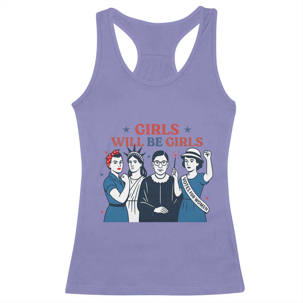 Patriotic Feminist Empowerment Racerback Tank Top Girl Will Be Girls Womens Rights 4th of July TS02 Violet Print Your Wear