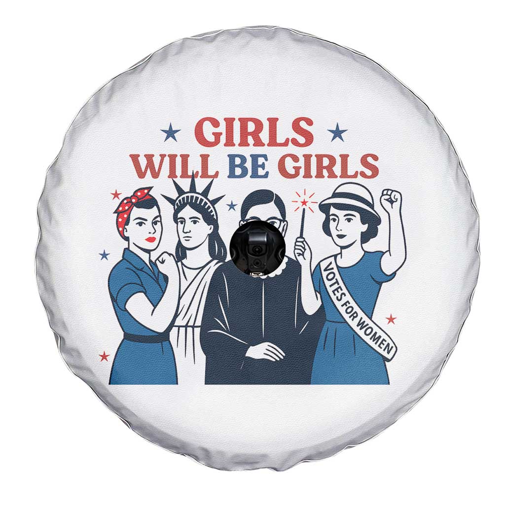 Patriotic Feminist Empowerment Spare Tire Cover Girl Will Be Girls Womens Rights 4th of July TS02 Print Your Wear