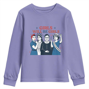 Patriotic Feminist Empowerment Youth Sweatshirt Girl Will Be Girls Womens Rights 4th of July TS02 Violet Print Your Wear