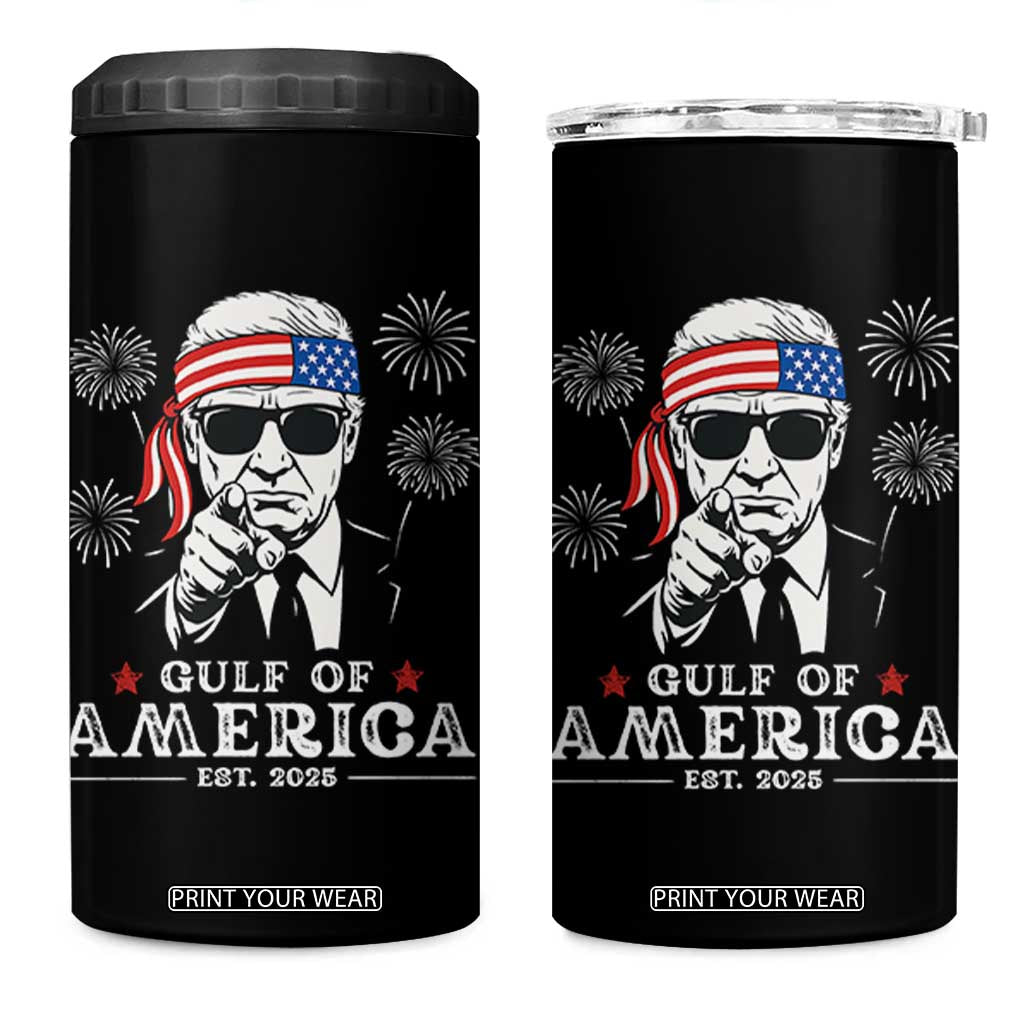 Patriotic Gulf Of USA Est 2025 4 in 1 Can Cooler Tumbler Funny Trump Happy 4th Of July TS02 One Size: 16 oz Black Print Your Wear