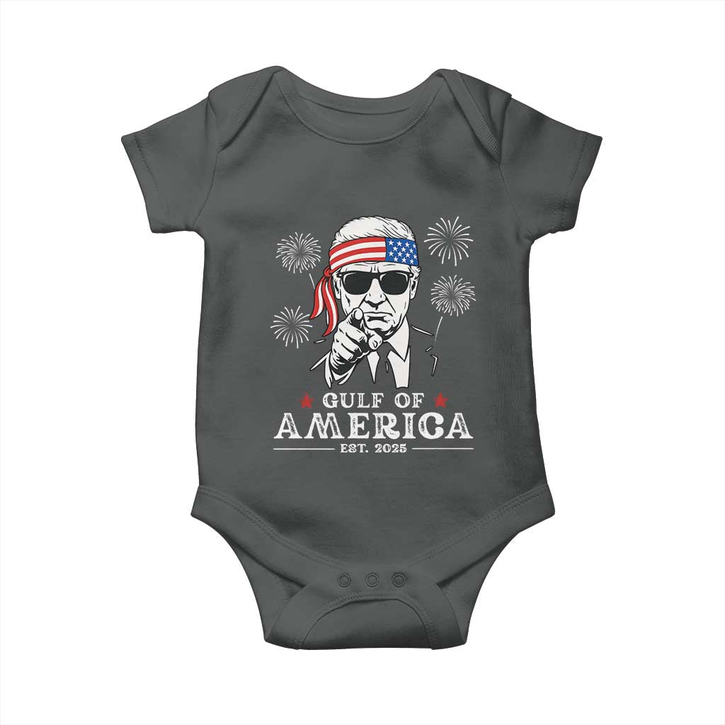 Patriotic Gulf Of USA Est 2025 Baby Onesie Funny Trump Happy 4th Of July TS02 Dark Heather Print Your Wear