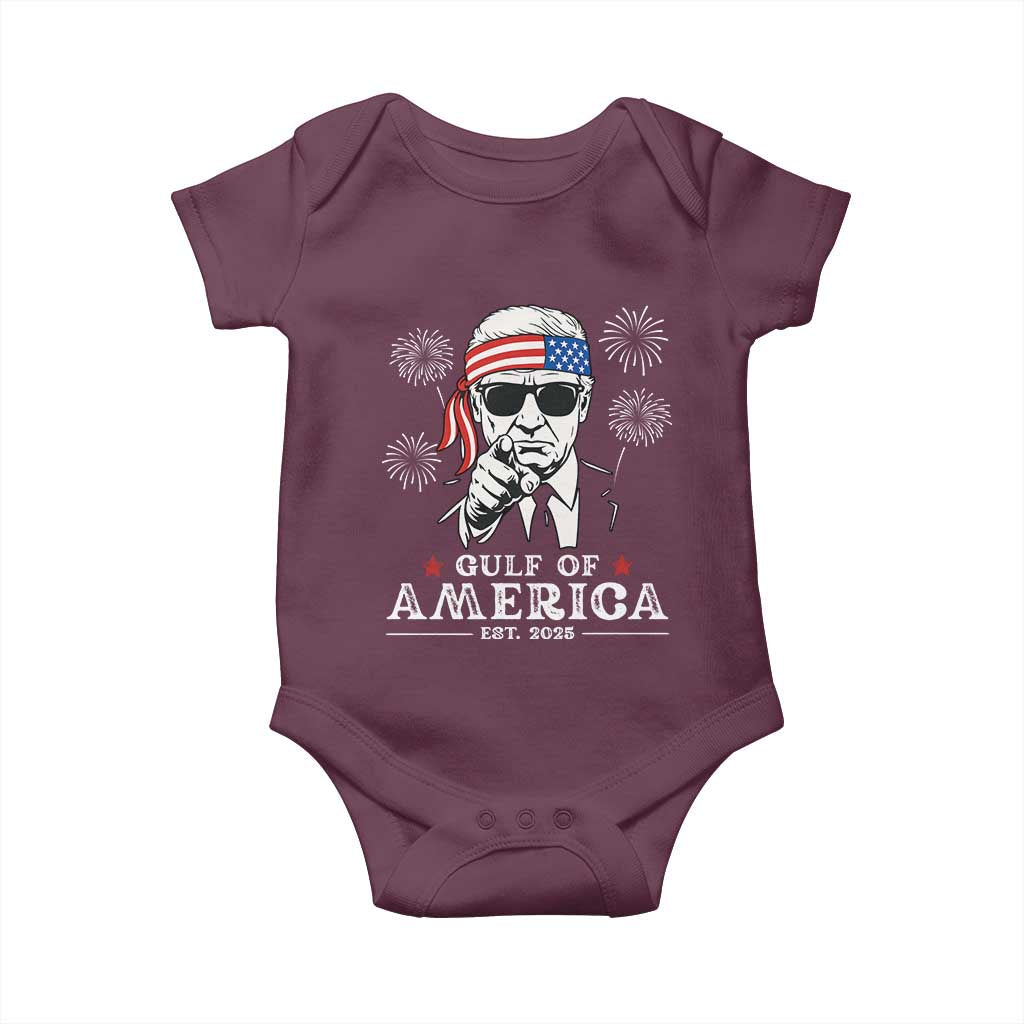 Patriotic Gulf Of USA Est 2025 Baby Onesie Funny Trump Happy 4th Of July TS02 Maroon Print Your Wear