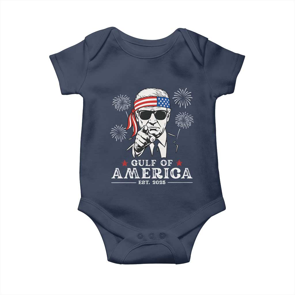 Patriotic Gulf Of USA Est 2025 Baby Onesie Funny Trump Happy 4th Of July TS02 Navy Print Your Wear