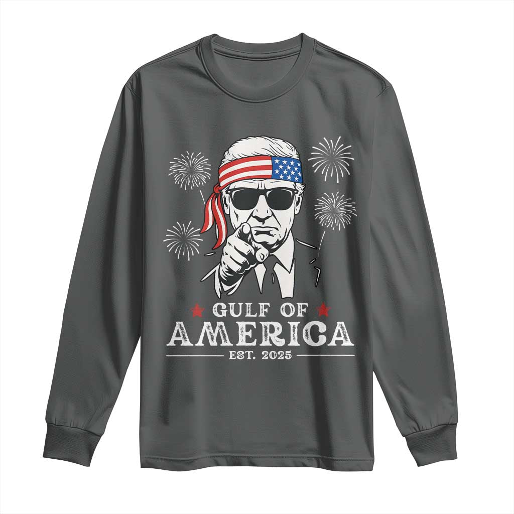 Patriotic Gulf Of USA Est 2025 Long Sleeve Shirt Funny Trump Happy 4th Of July TS02 Dark Heather Print Your Wear