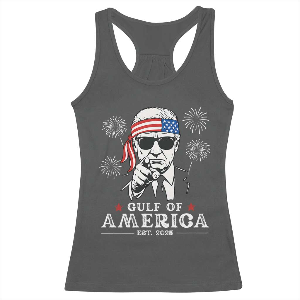 Patriotic Gulf Of USA Est 2025 Racerback Tank Top Funny Trump Happy 4th Of July TS02 Dark Heather Print Your Wear