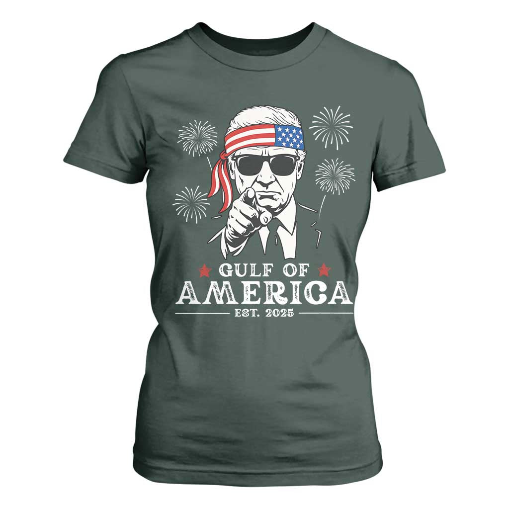 Patriotic Gulf Of USA Est 2025 T Shirt For Women Funny Trump Happy 4th Of July TS02 Dark Forest Green Print Your Wear