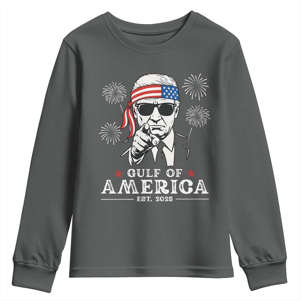 Patriotic Gulf Of USA Est 2025 Youth Sweatshirt Funny Trump Happy 4th Of July TS02 Dark Heather Print Your Wear