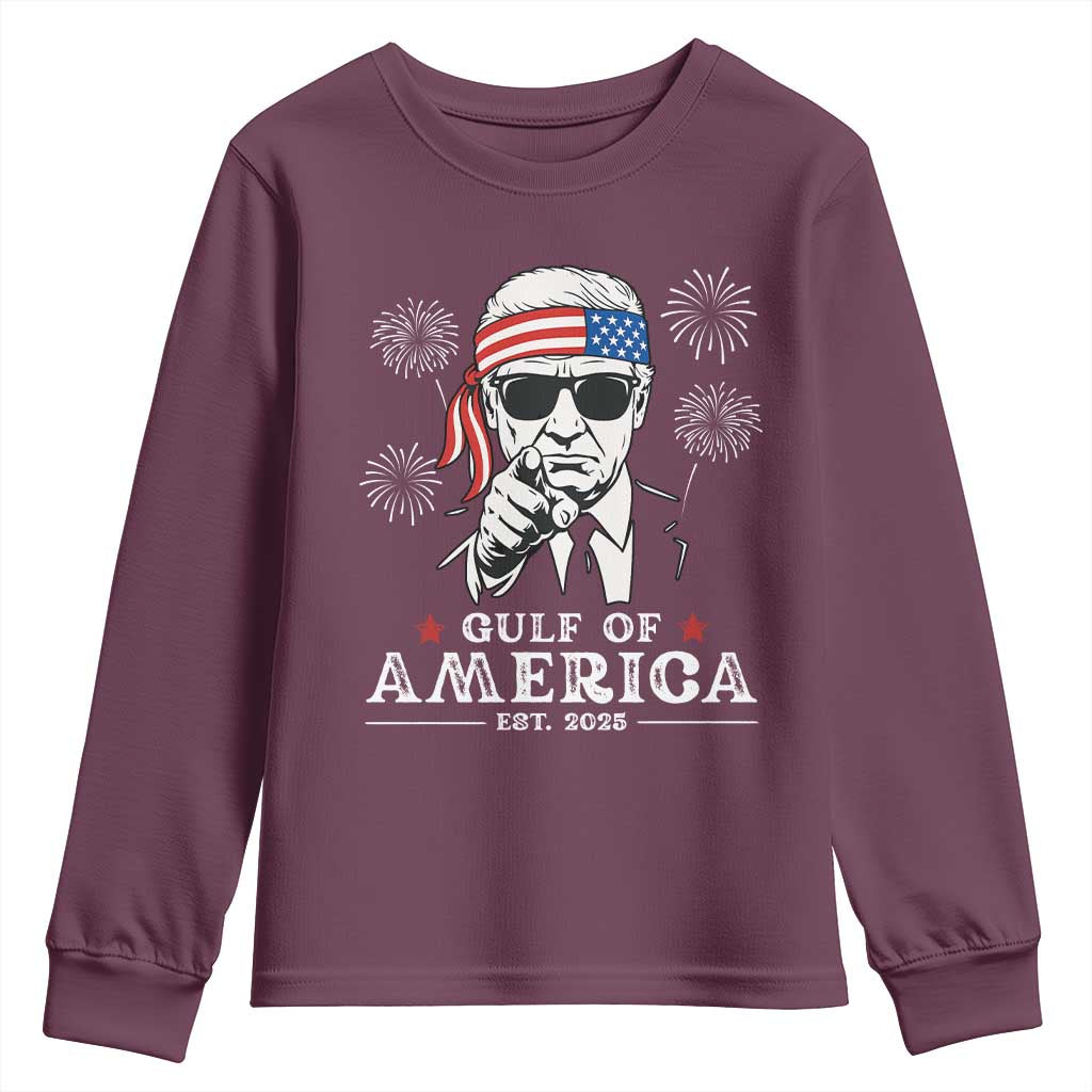 Patriotic Gulf Of USA Est 2025 Youth Sweatshirt Funny Trump Happy 4th Of July TS02 Maroon Print Your Wear
