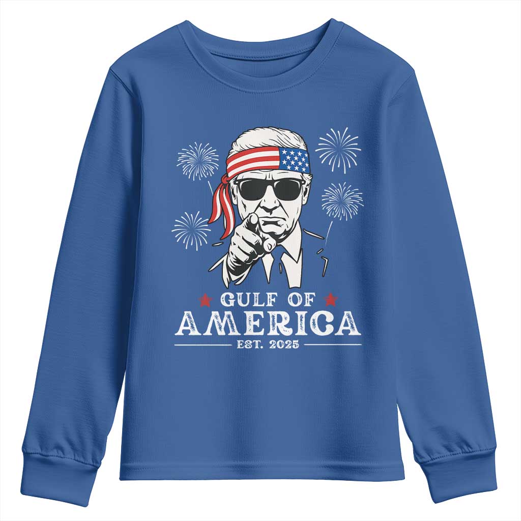 Patriotic Gulf Of USA Est 2025 Youth Sweatshirt Funny Trump Happy 4th Of July TS02 Royal Blue Print Your Wear