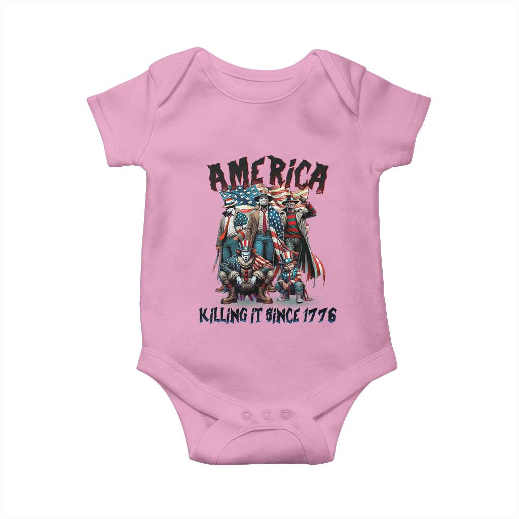 Patriotic Horror Mashup Baby Onesie America Killing It Since 1776 TS02 Light Pink Print Your Wear