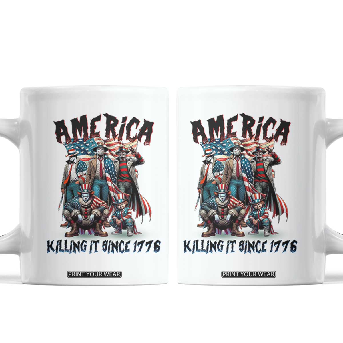 Patriotic Horror Mashup Coffee Mug America Killing It Since 1776 TS02 White Print Your Wear