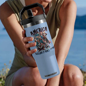Patriotic Horror Mashup Flip Straw Tumbler America Killing It Since 1776 TS02 One Size: 30 oz Light Blue Print Your Wear