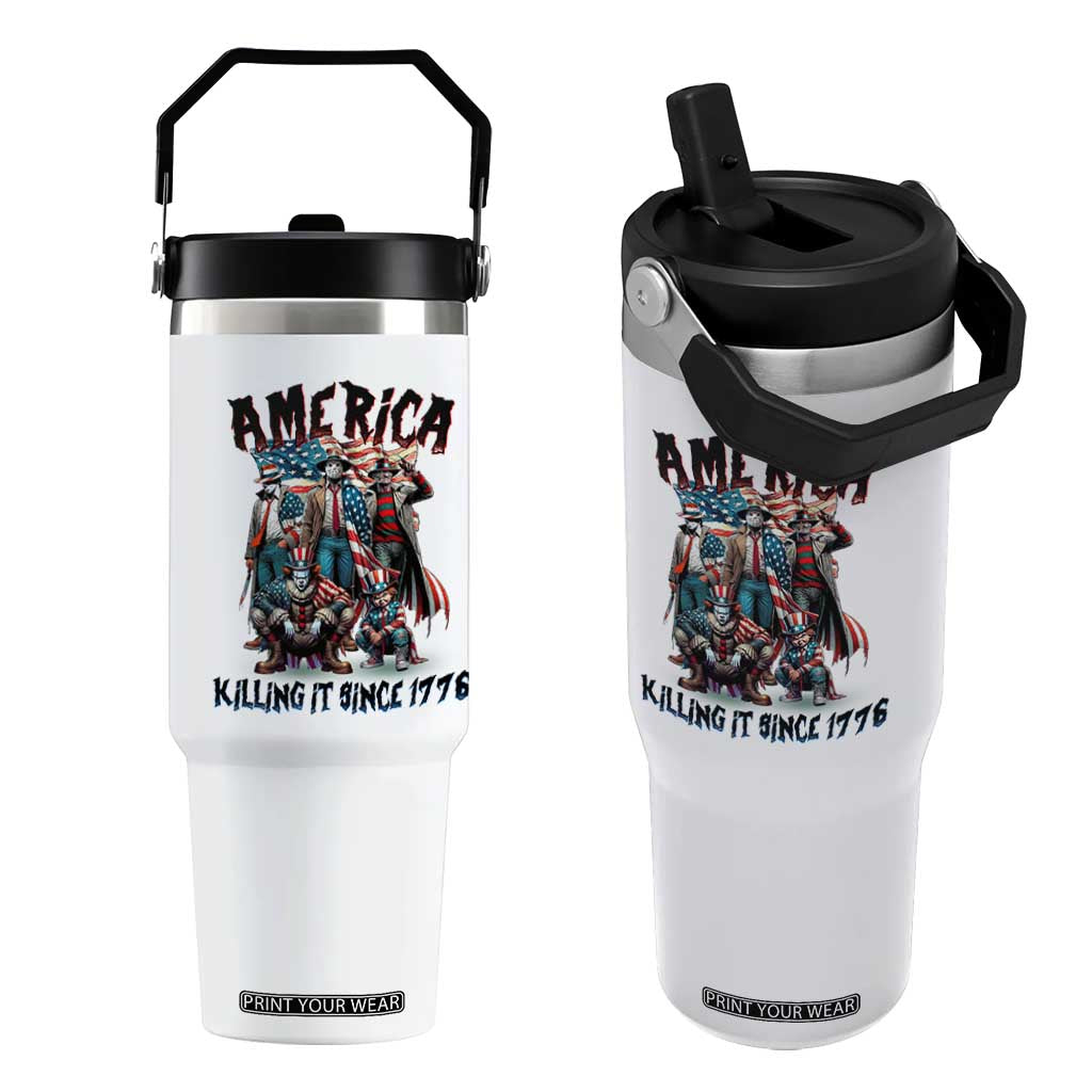 Patriotic Horror Mashup Flip Straw Tumbler America Killing It Since 1776 TS02 One Size: 30 oz White Print Your Wear