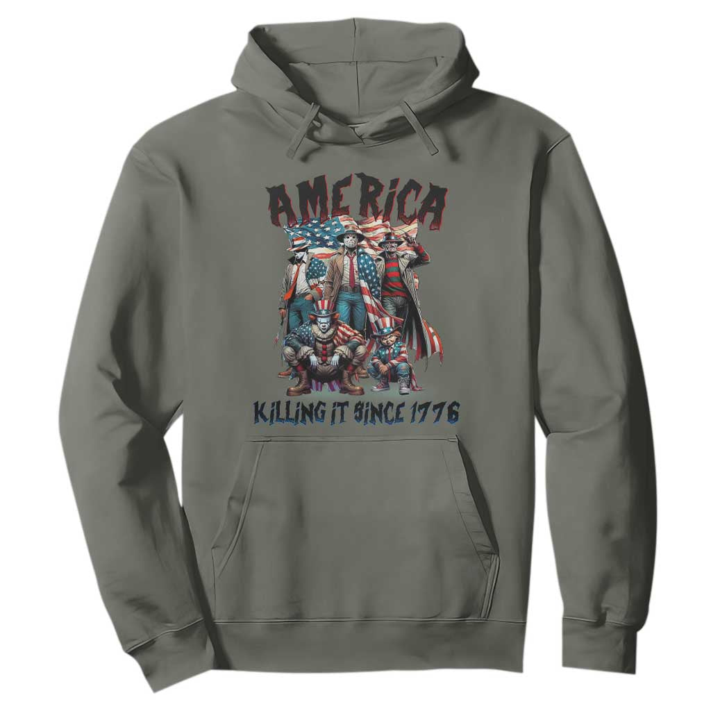 Patriotic Horror Mashup Hoodie America Killing It Since 1776 TS02 Military Green Print Your Wear