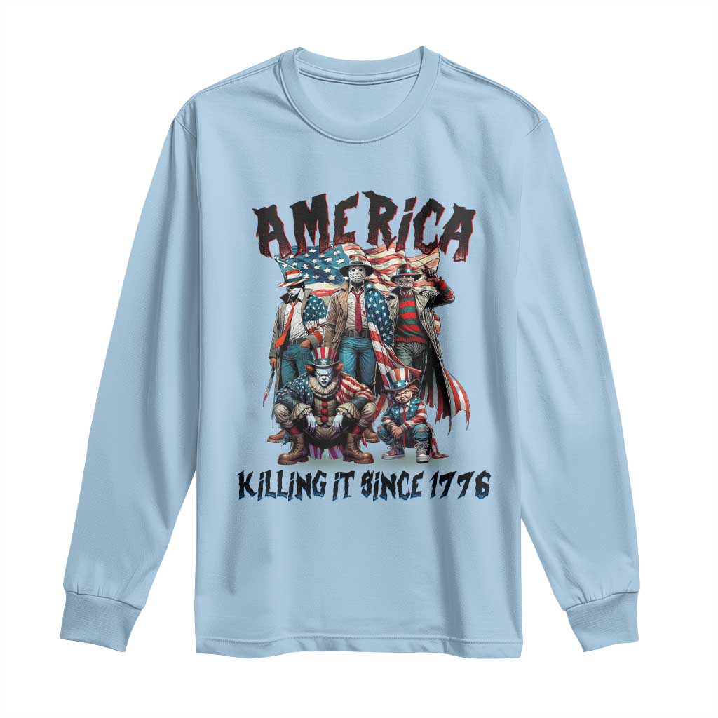 Patriotic Horror Mashup Long Sleeve Shirt America Killing It Since 1776 TS02 Light Blue Print Your Wear