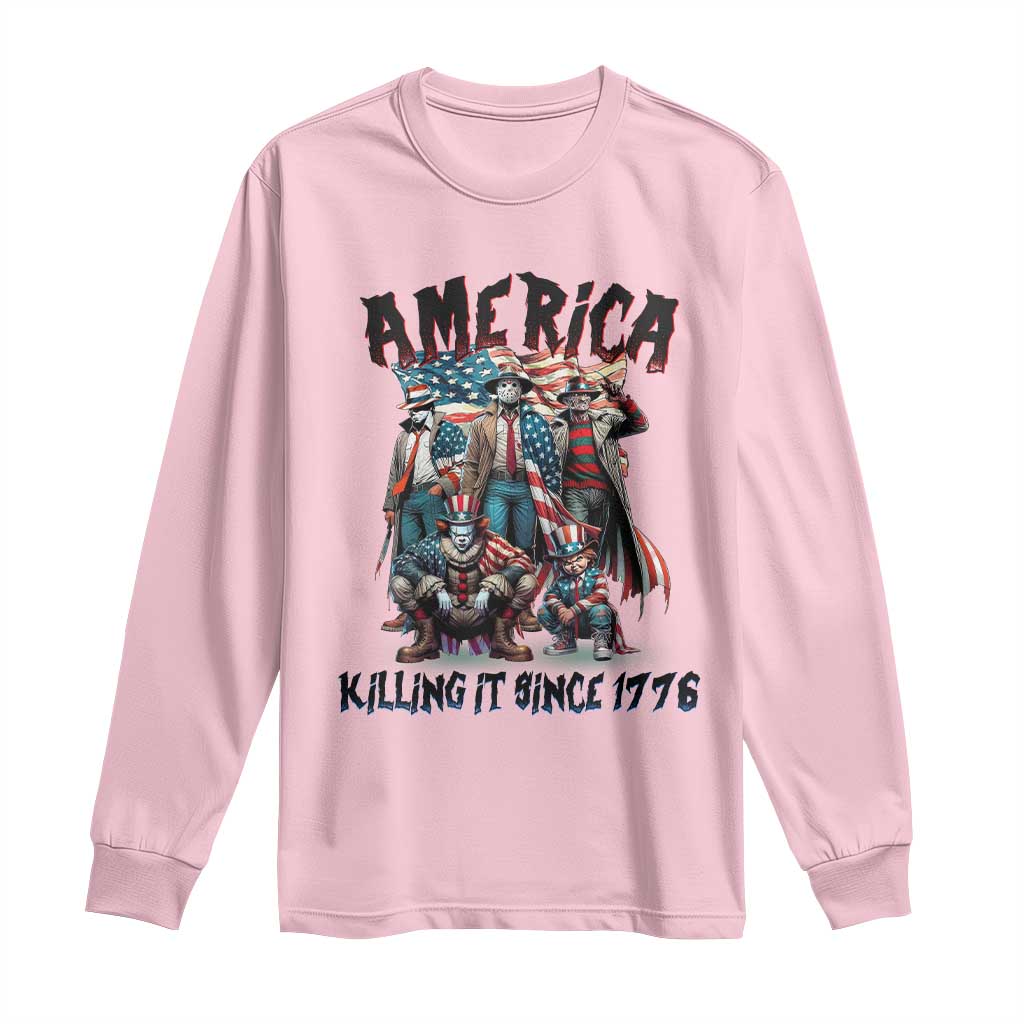 Patriotic Horror Mashup Long Sleeve Shirt America Killing It Since 1776 TS02 Light Pink Print Your Wear