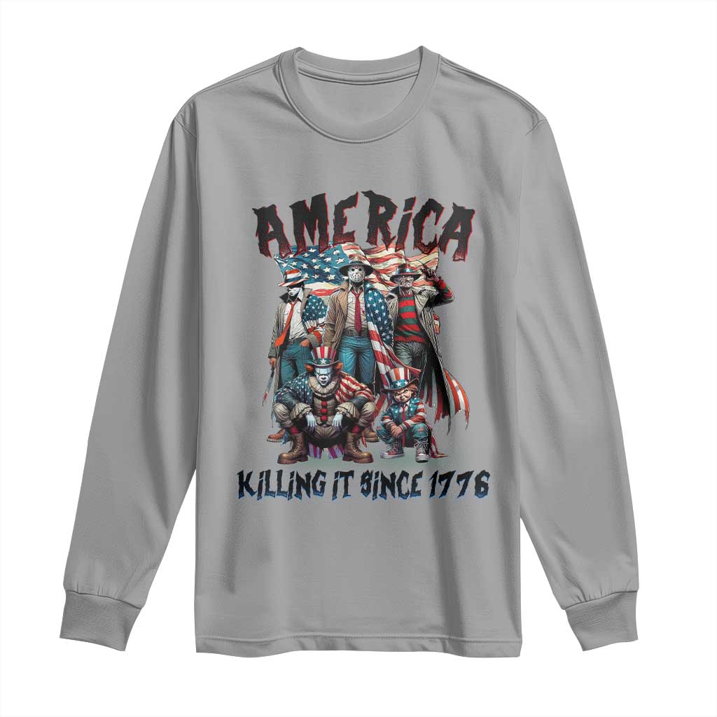 Patriotic Horror Mashup Long Sleeve Shirt America Killing It Since 1776 TS02 Sport Gray Print Your Wear